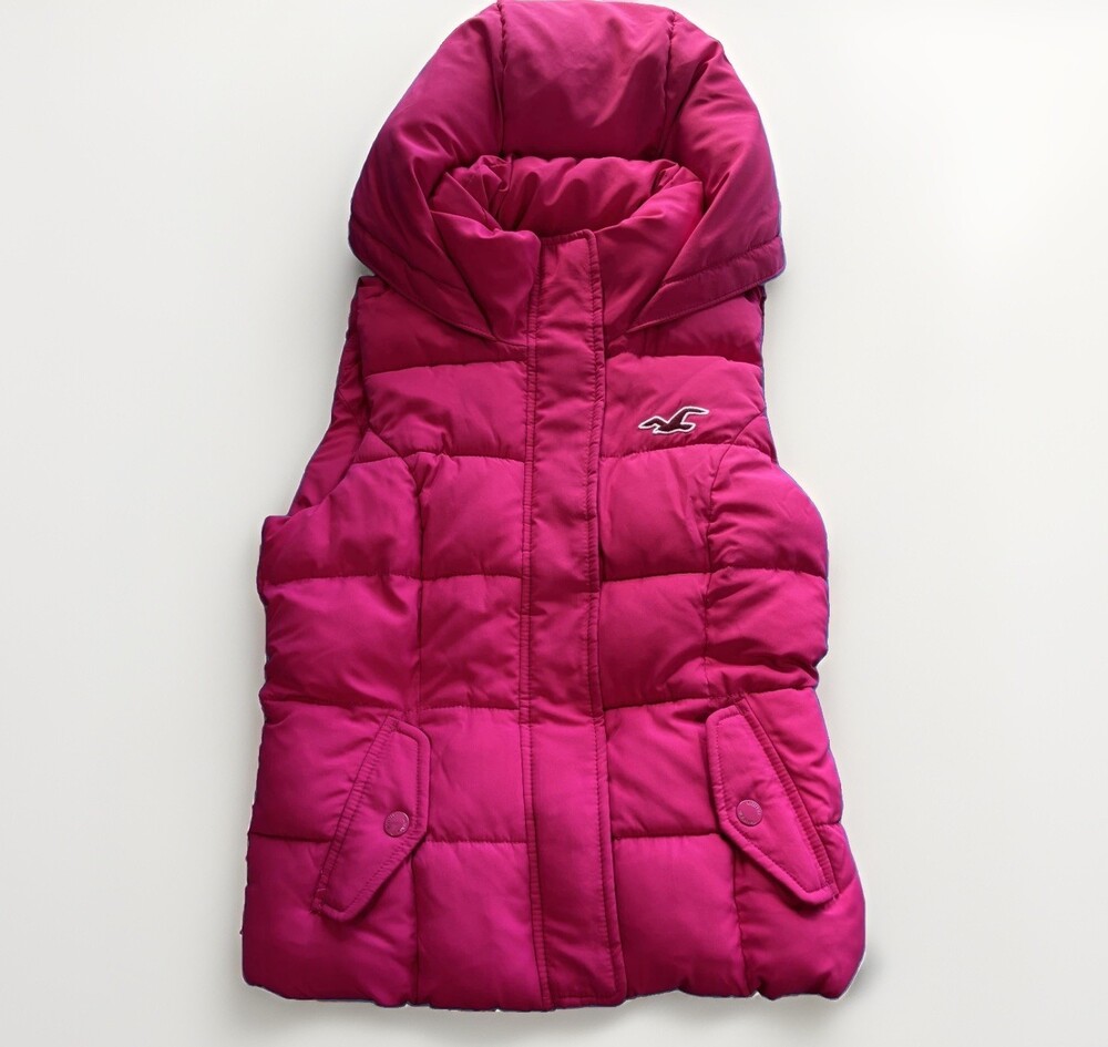 Vtg 90's Abercrombie & Fitch Pink Puffer Vest  Small Full Zip Hooded